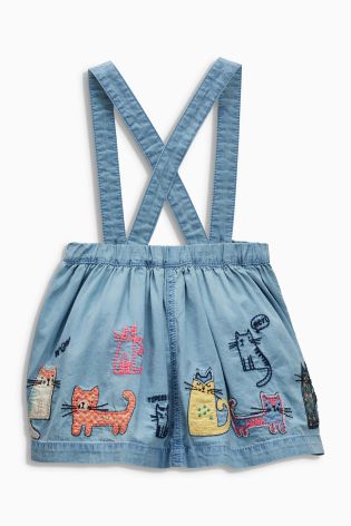 Light Blue Cat Embellished Denim Skirt (3mths-6yrs)